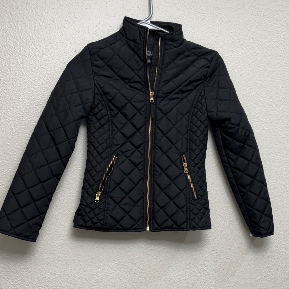 Sequoia Black Quilted Puffer Jacket with Gold Accents